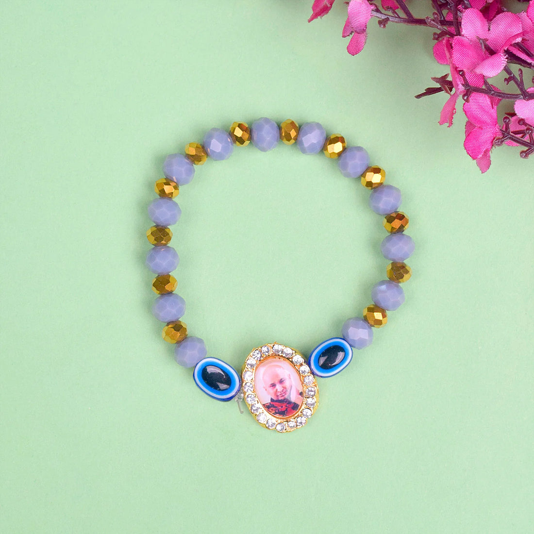 Lavender Evil Eye Beads Bracelet with Jai Guruji Swaroop Handmade Bracelets for Men and Women