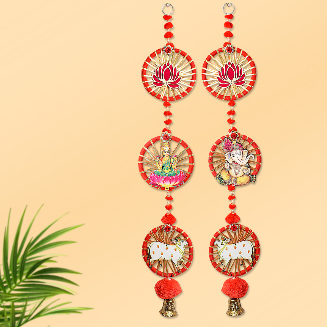 Auspicious Pom Pom Lotus Laxmi Ganesh Cow Side Wall Hangings