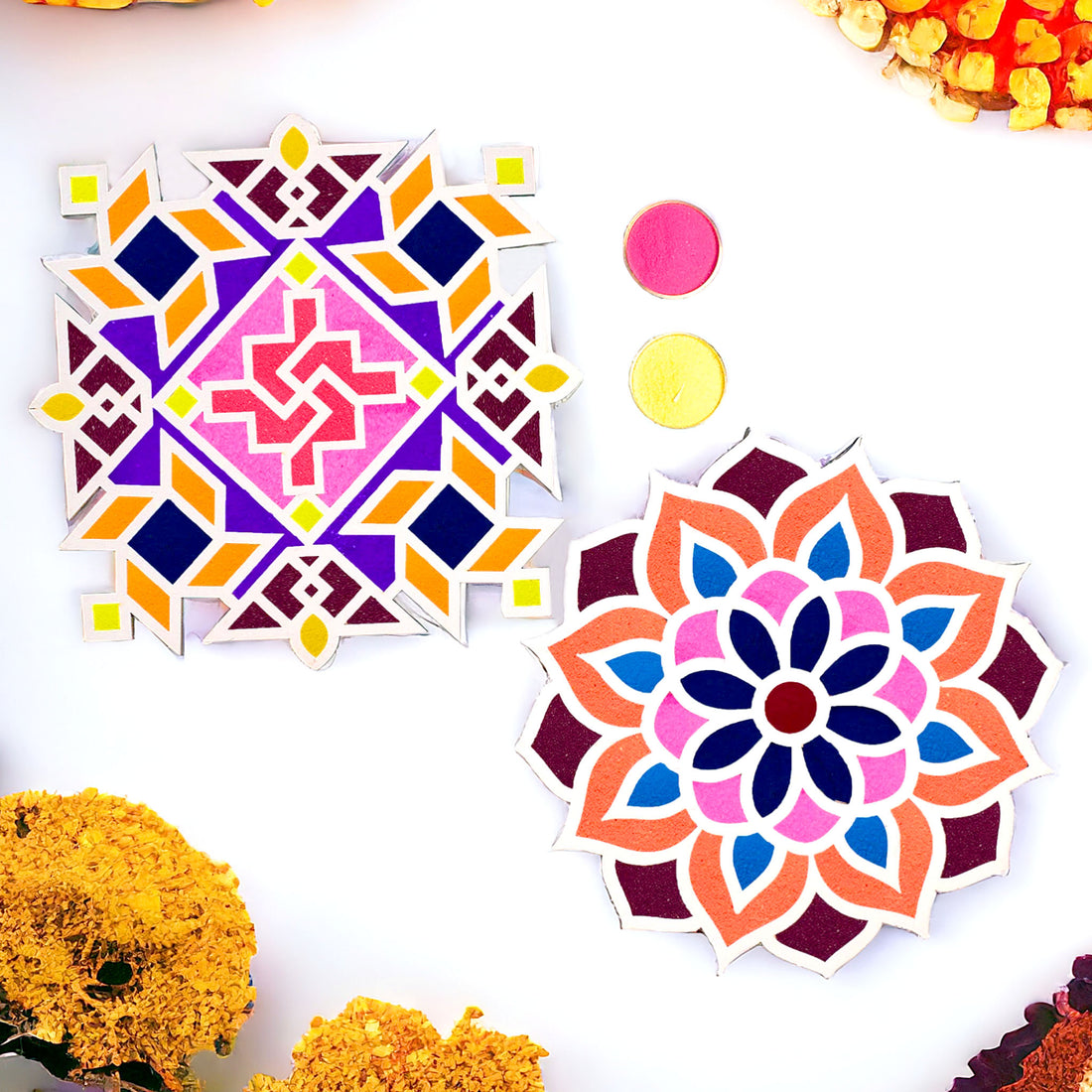 Set of 2 Rangoli Stencils with a Splash of Colors