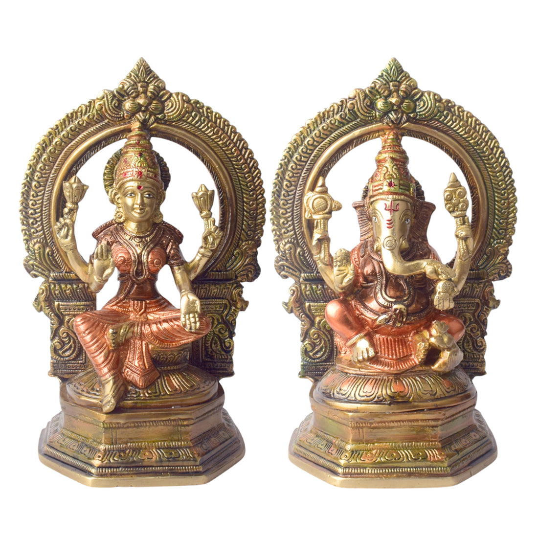 9.4 Inch Brass Lakshmi Ganesha Idol – A Symbol of Prosperity