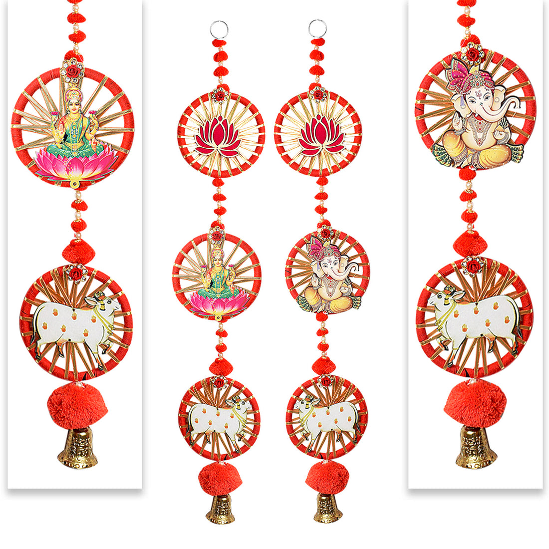 Auspicious Pom Pom Lotus Laxmi Ganesh Cow Side Wall Hangings