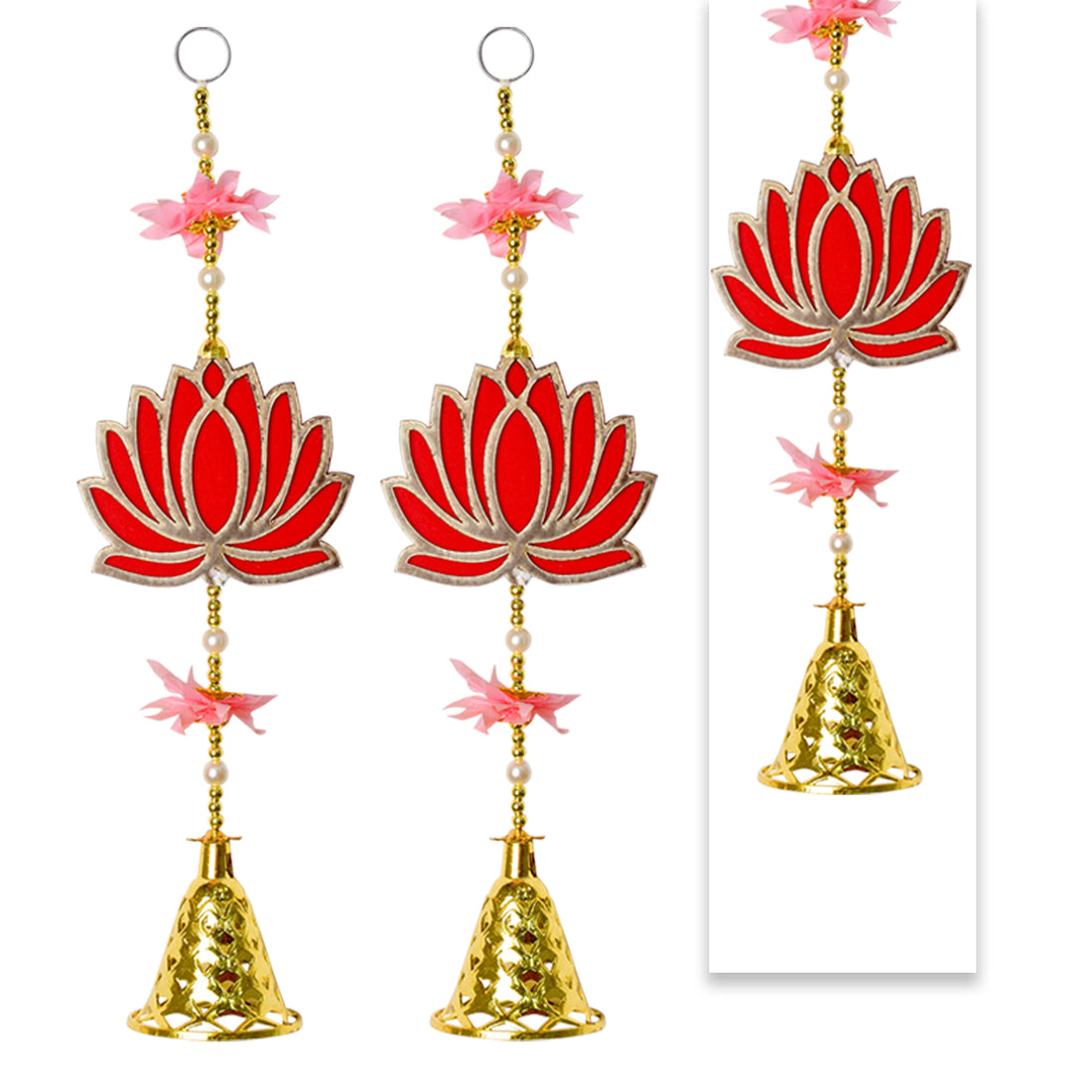 Attractive 1 Tier Lotus with Bells Wall Hanging Backdrop (1Pair Latkans) For Wall Decoration