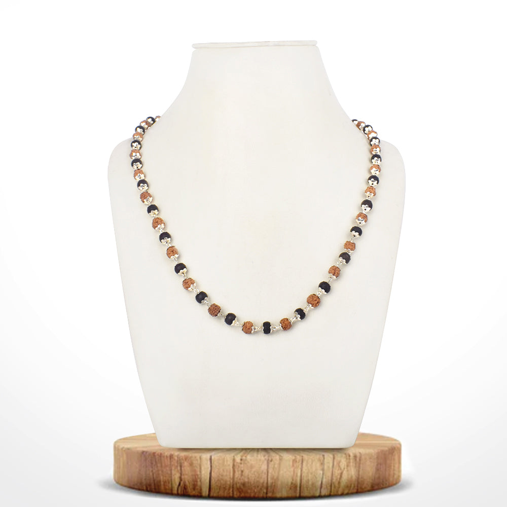 Rudraksha & Karungali Mala Silver Plated Beads Spiritual Protection Govt Certified