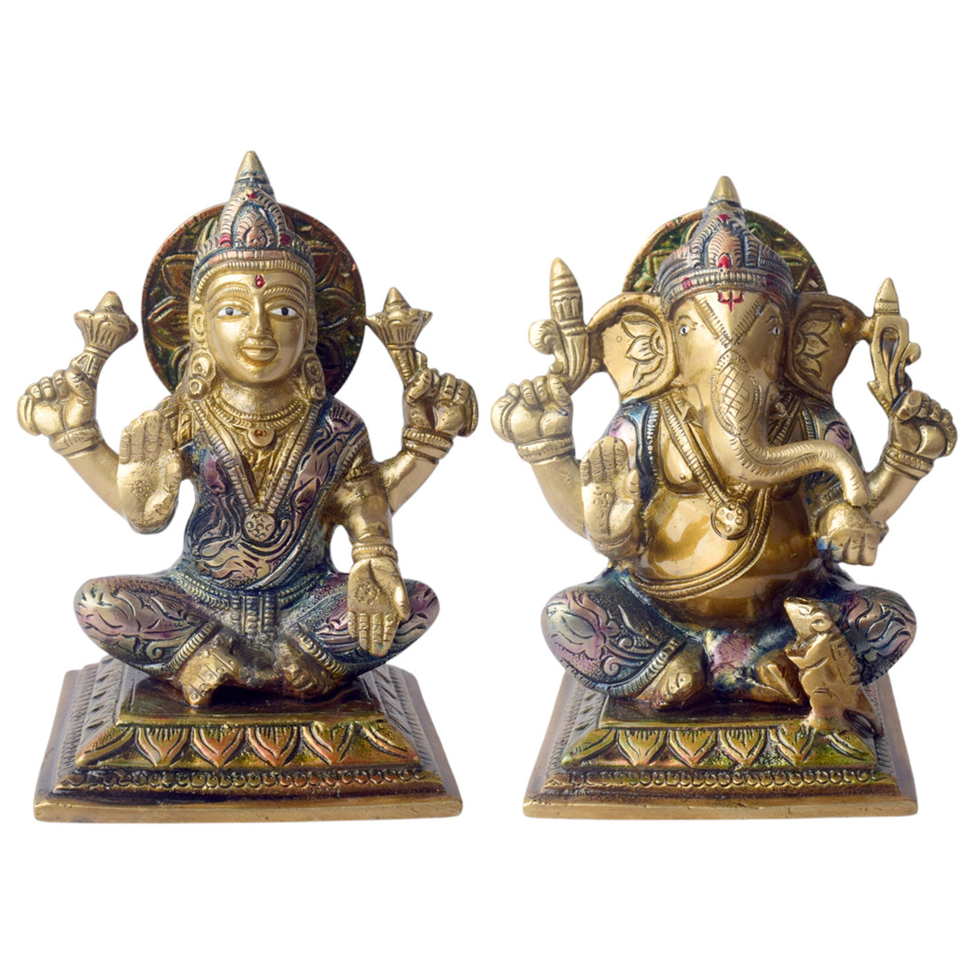 6.3 Inch Exquisite Brass Lakshmi Ganesha Idol