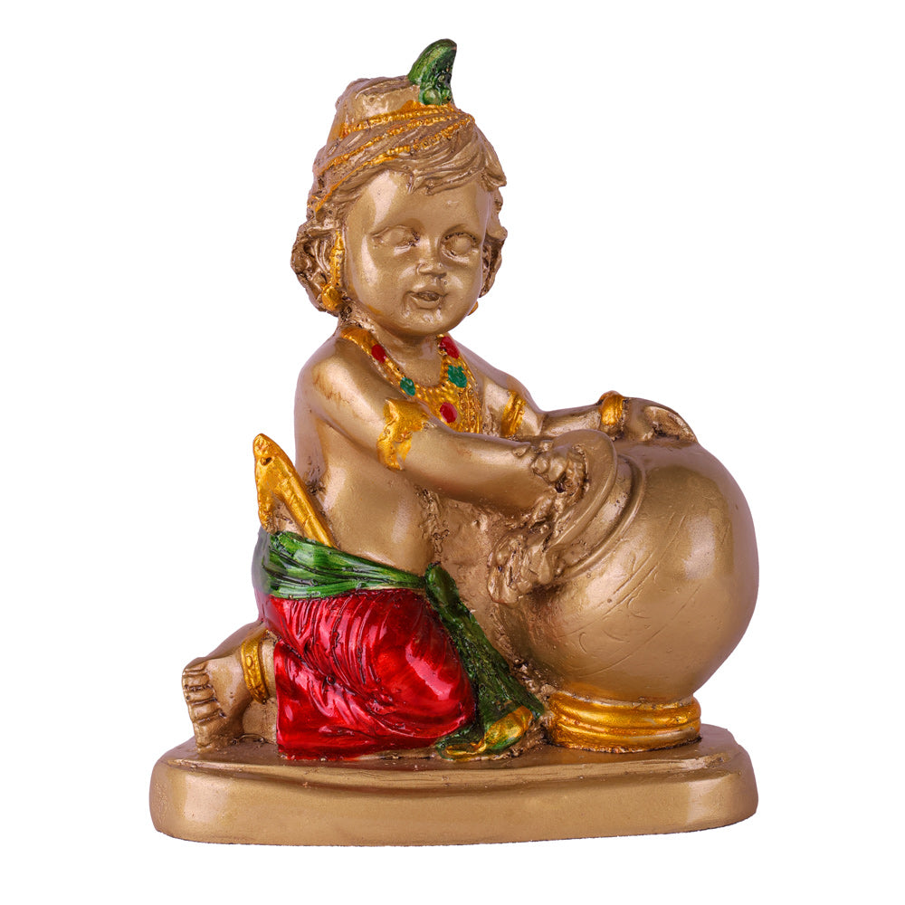 Premium Gold Crimson & Emerald Laddu Gopal Resin Statue