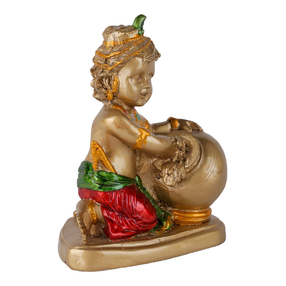 Premium Gold Crimson & Emerald Laddu Gopal Resin Statue