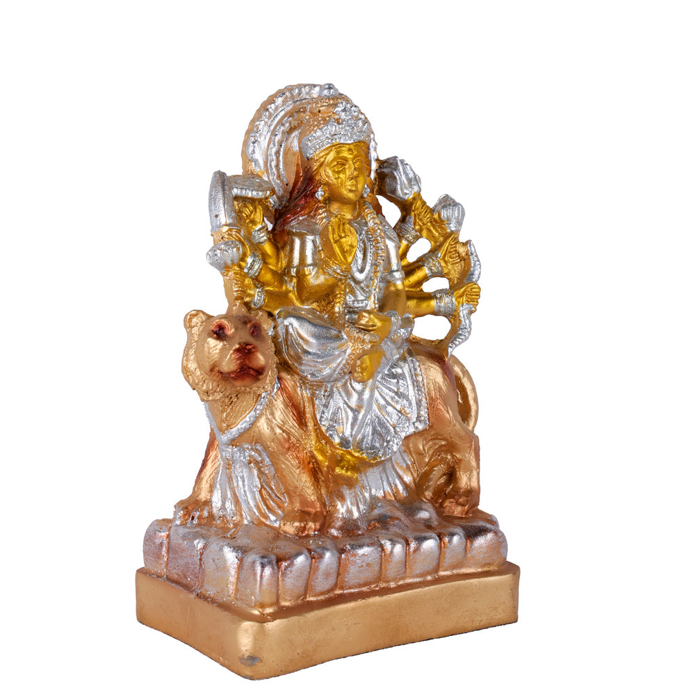 Premium Silver & Gold Sherawali Mata Resin Statue