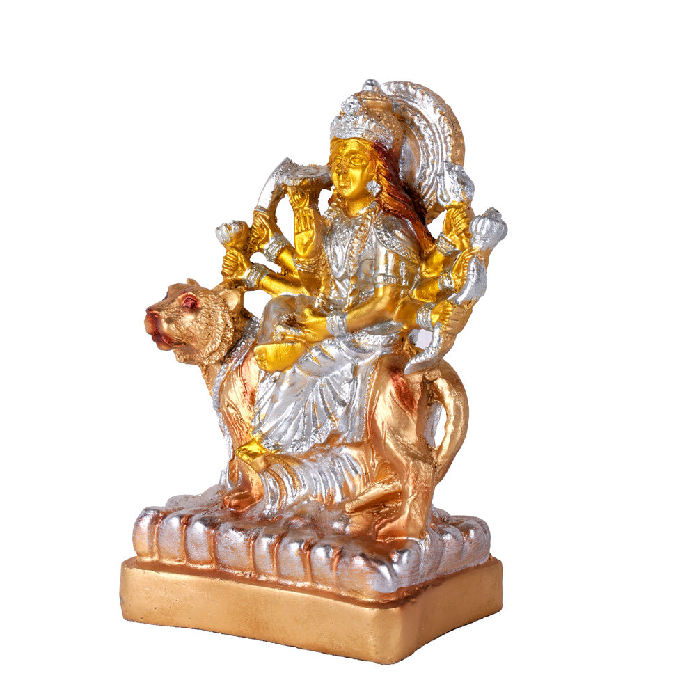 Premium Silver & Gold Sherawali Mata Resin Statue