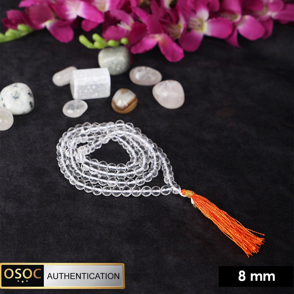 Sphatik Diamond Cut Clear Quartz Crystal 108 Beads Jaap Mala