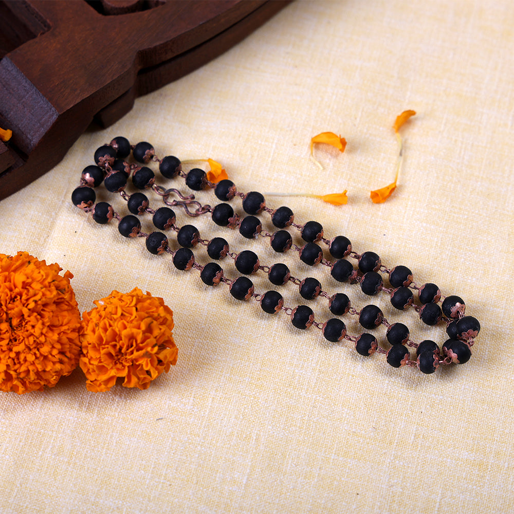 Karungali Mala 8mm Beads with Copper Capping Energy Protection Govt Certified