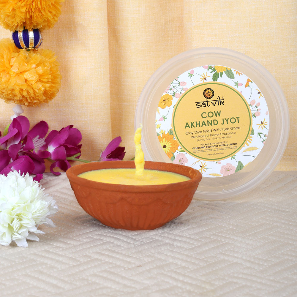 Pure Cow Ghee Akhand Jyot 12 to 14 Hours Burning Clay Diya Pack of 1