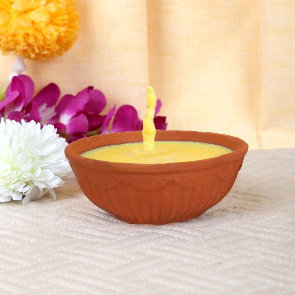 Pure Cow Ghee Akhand Jyot 6 to 8 Hours Burning Clay Diya Pack of 1