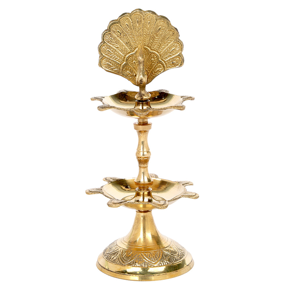 6.1 Inch Brass Flying Peacock 2 Step Kerala Samai Deepam