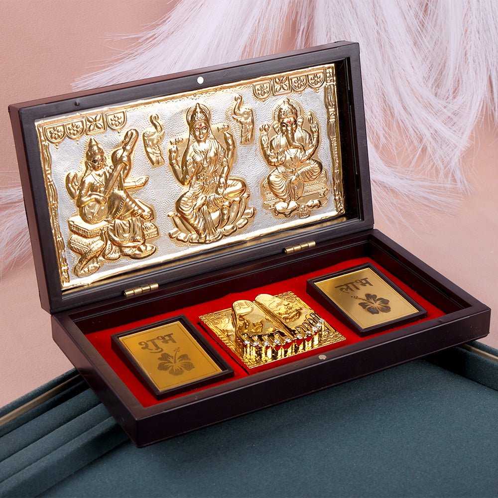 Shree Lakshmi Ganesh & Saraswati Charan Paduka Box - Big