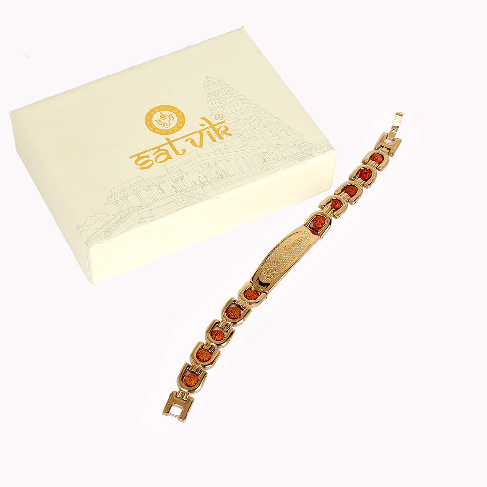Om Namah Shivay Rudraksha Bracelet Gold Plated Premium IGP Coating
