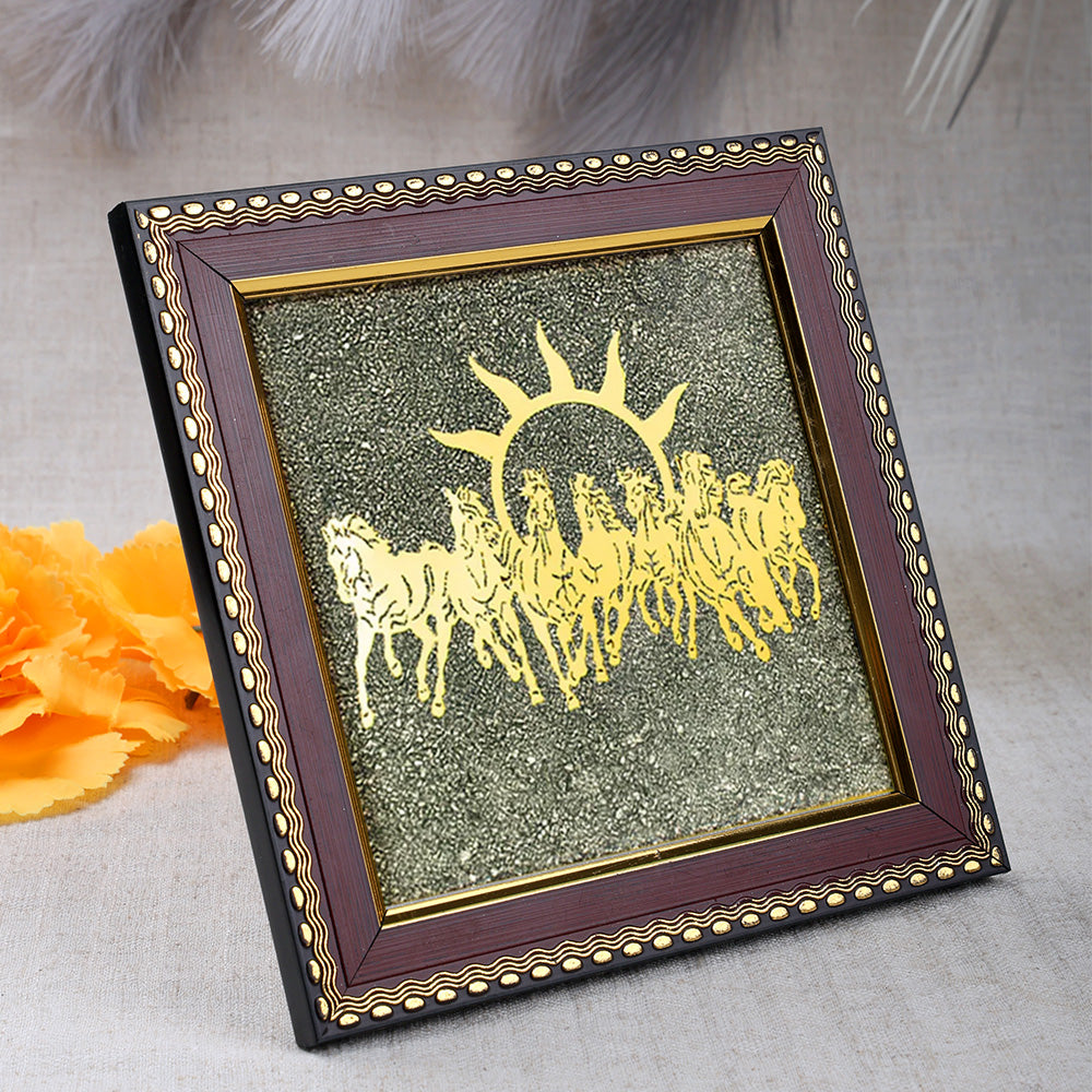 7 Horses Pyrite Frame for Wealth & Success