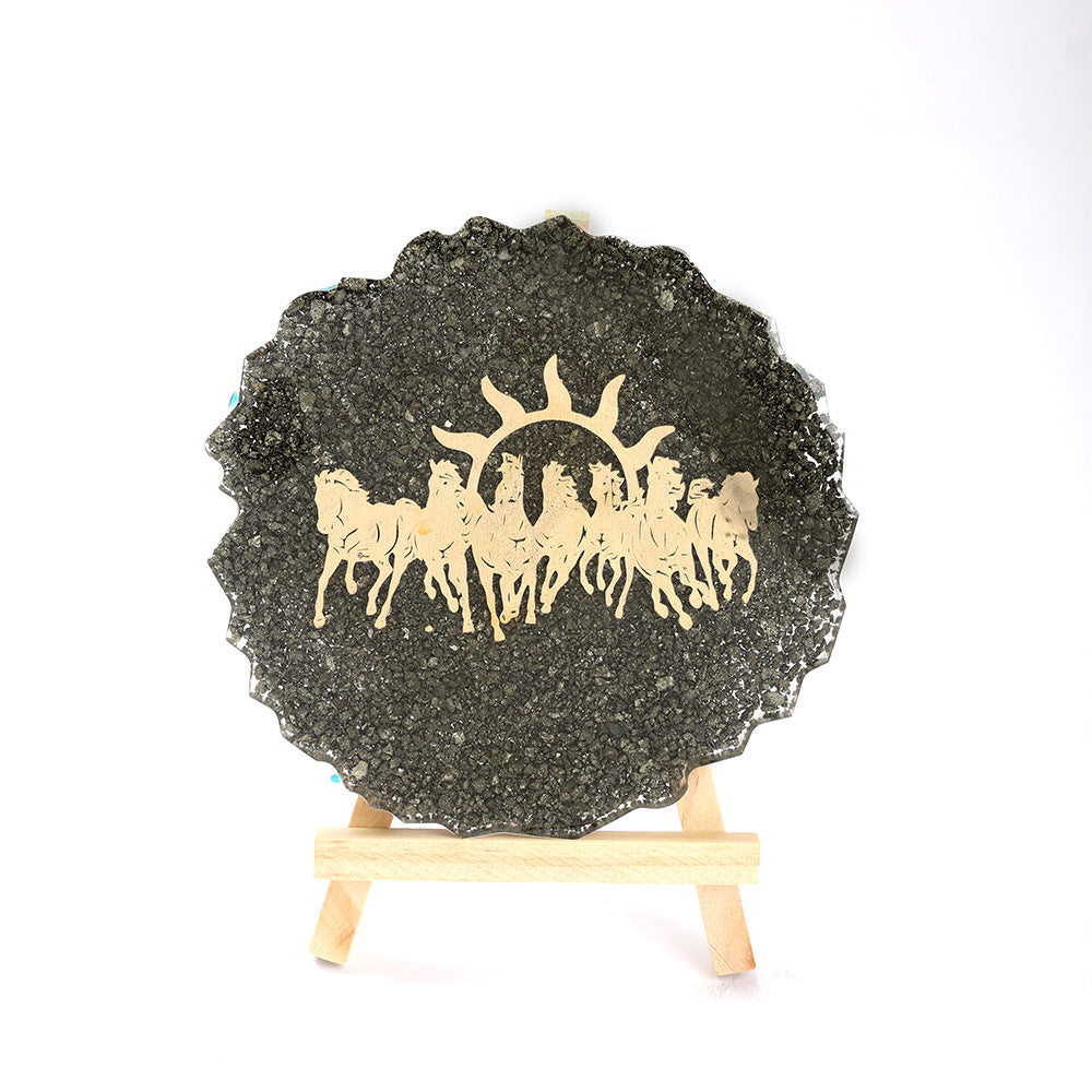 Pyrite 7 Horse Frame Stand Decorative Spiritual Piece