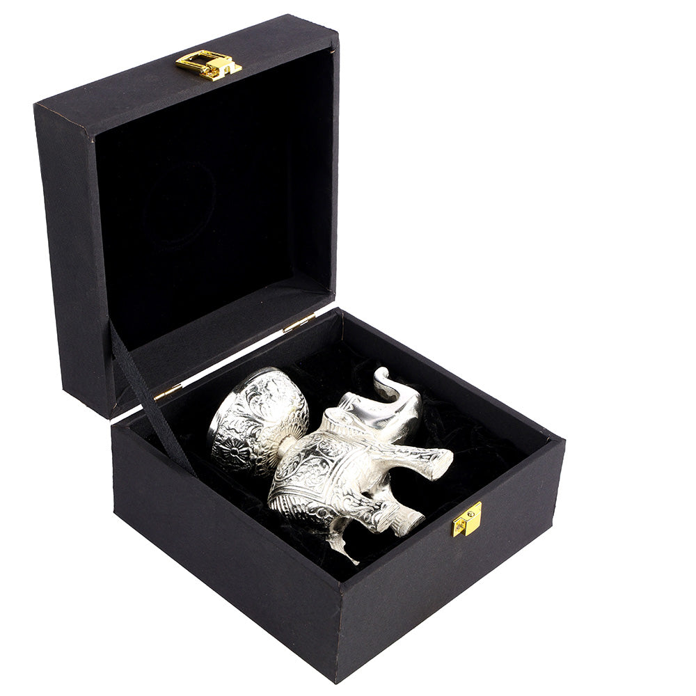 Elephant Oil Lamp Diya – Silver Plated Pooja Lamp Spiritual Use