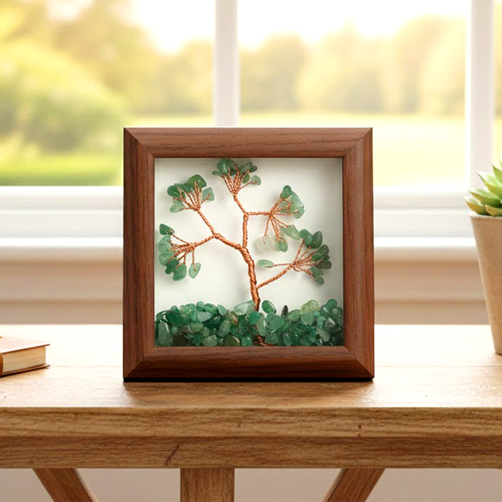 Green Aventurine Tree with Frame Decorative Spiritual Piece