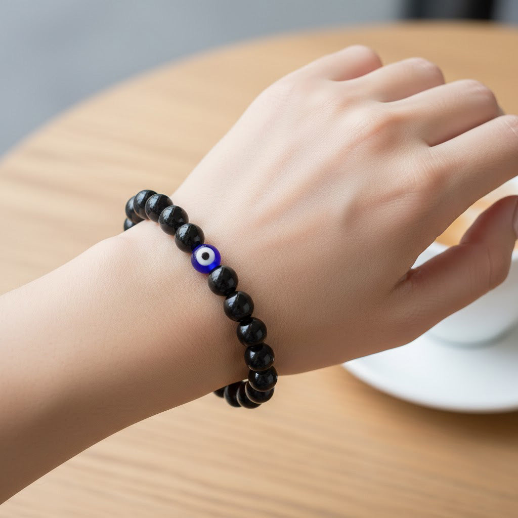 Black Obsidian Evil Eye Bracelet Spiritual Protection Wear