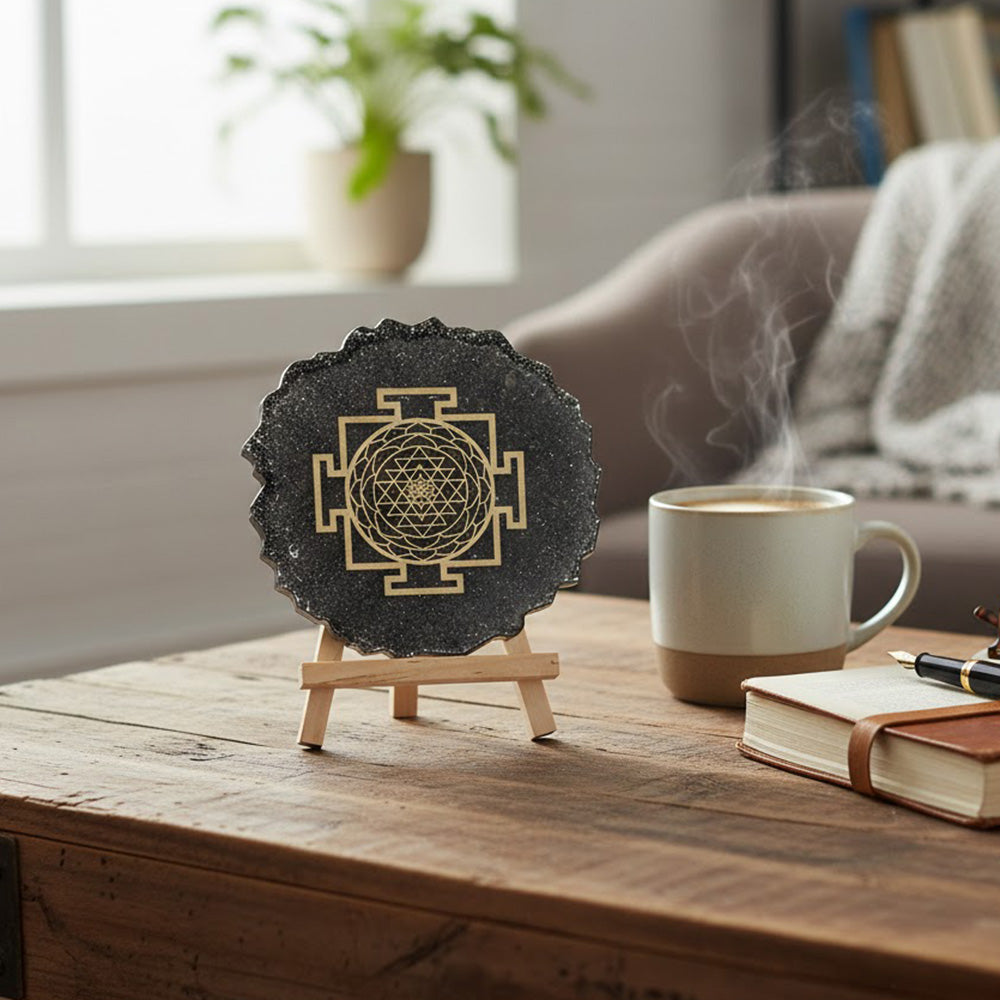Pyrite Shree Yantra Frame Stand Spiritual Prosperity Tool