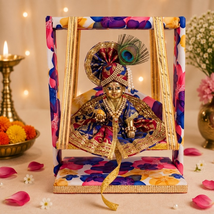 Divine Laddu Gopal Jhula with Floral Print
