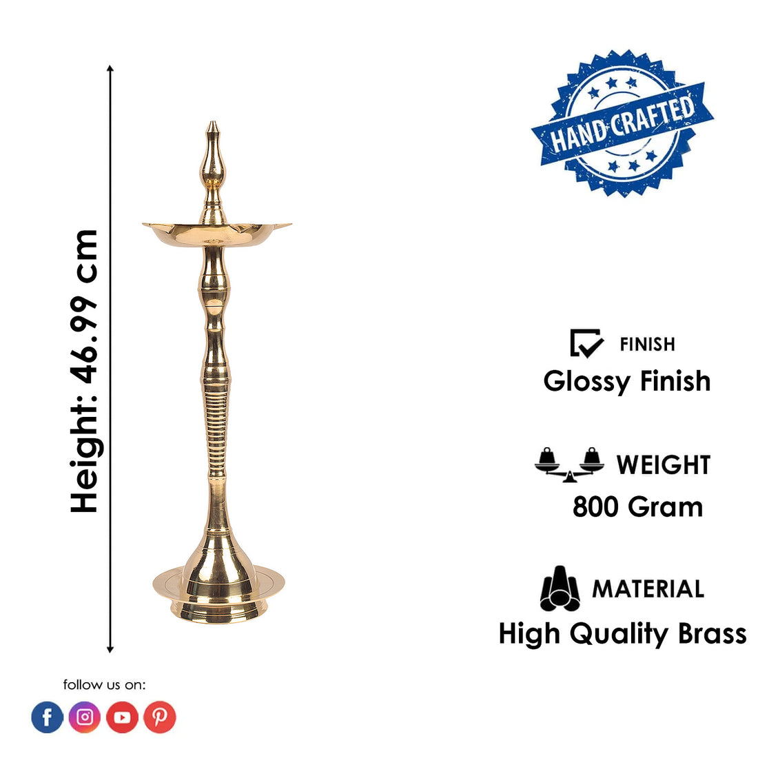 18.5 Inch Brass Kerala Diya Samai Lamp