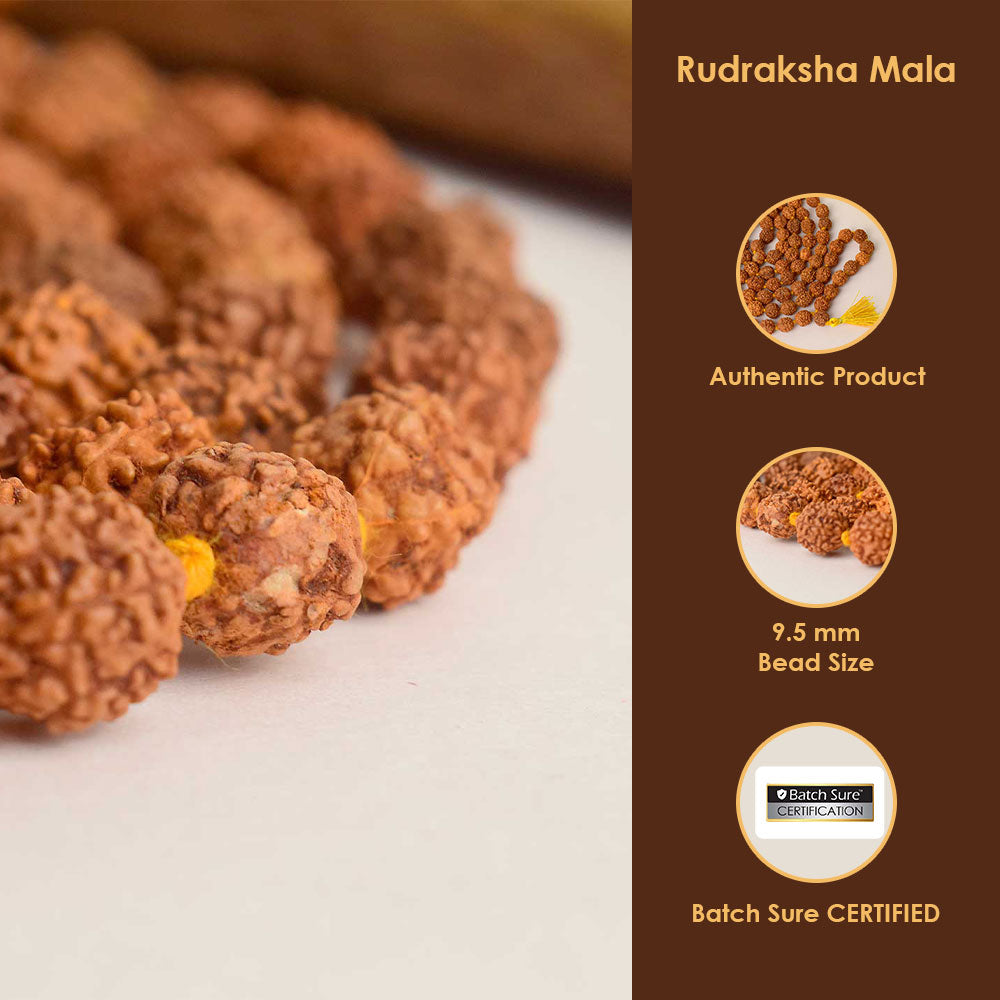5 Mukhi Rudraksha Mala – Natural Spiritual 9mm Beads