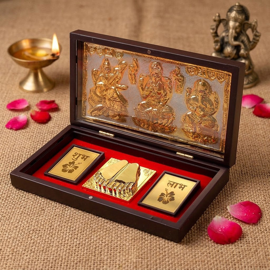 Shree Lakshmi Ganesh & Saraswati Charan Paduka Box - Big