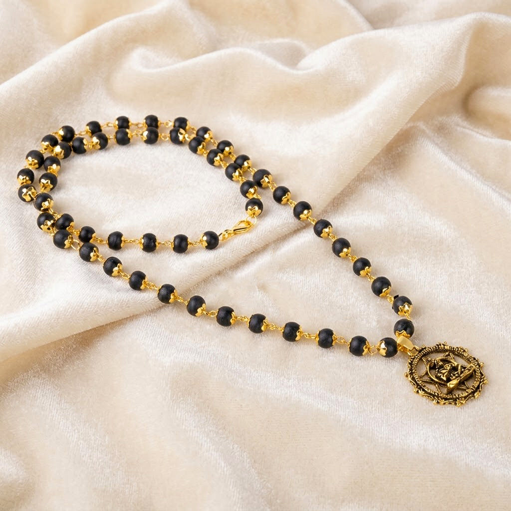Gold Plating Capping Karungali Mala with Hanuman Pendant