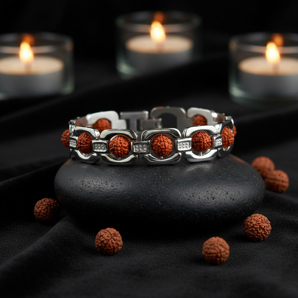 Silver Plated Rudraksha Bracelet Premium IGP Spiritual Wear