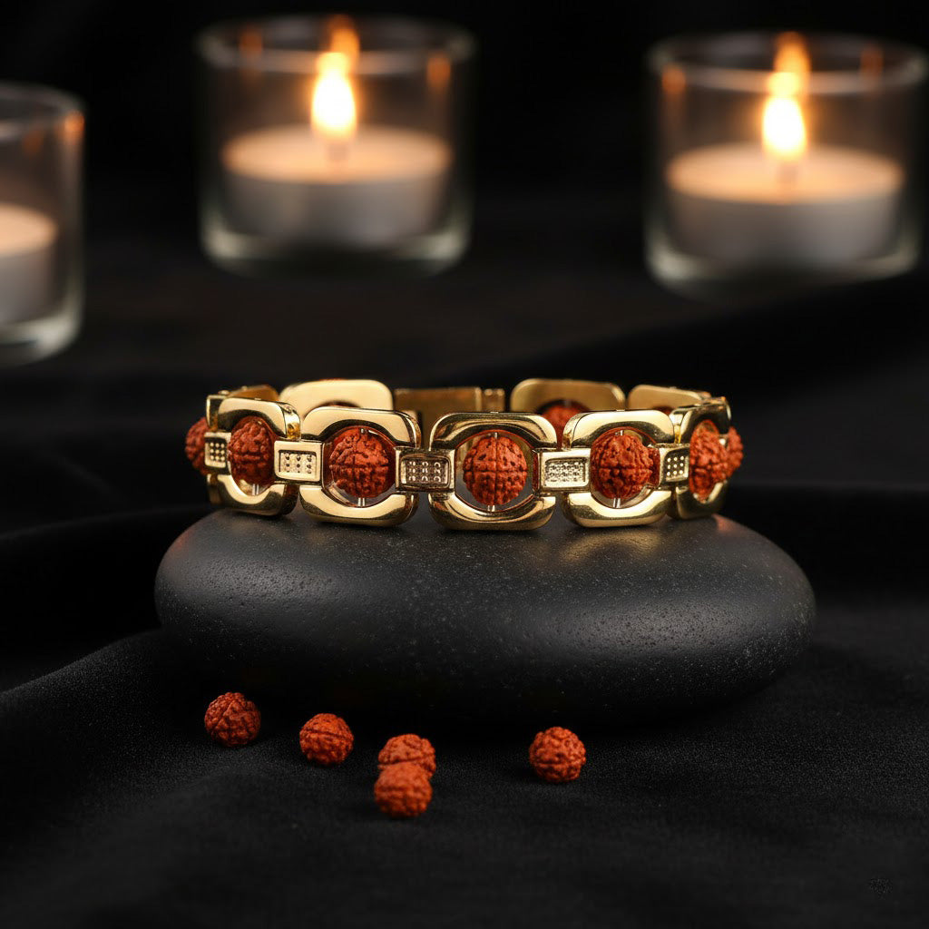 Gold Plated Rudraksha Bead Bracelet Premium Spiritual Wear