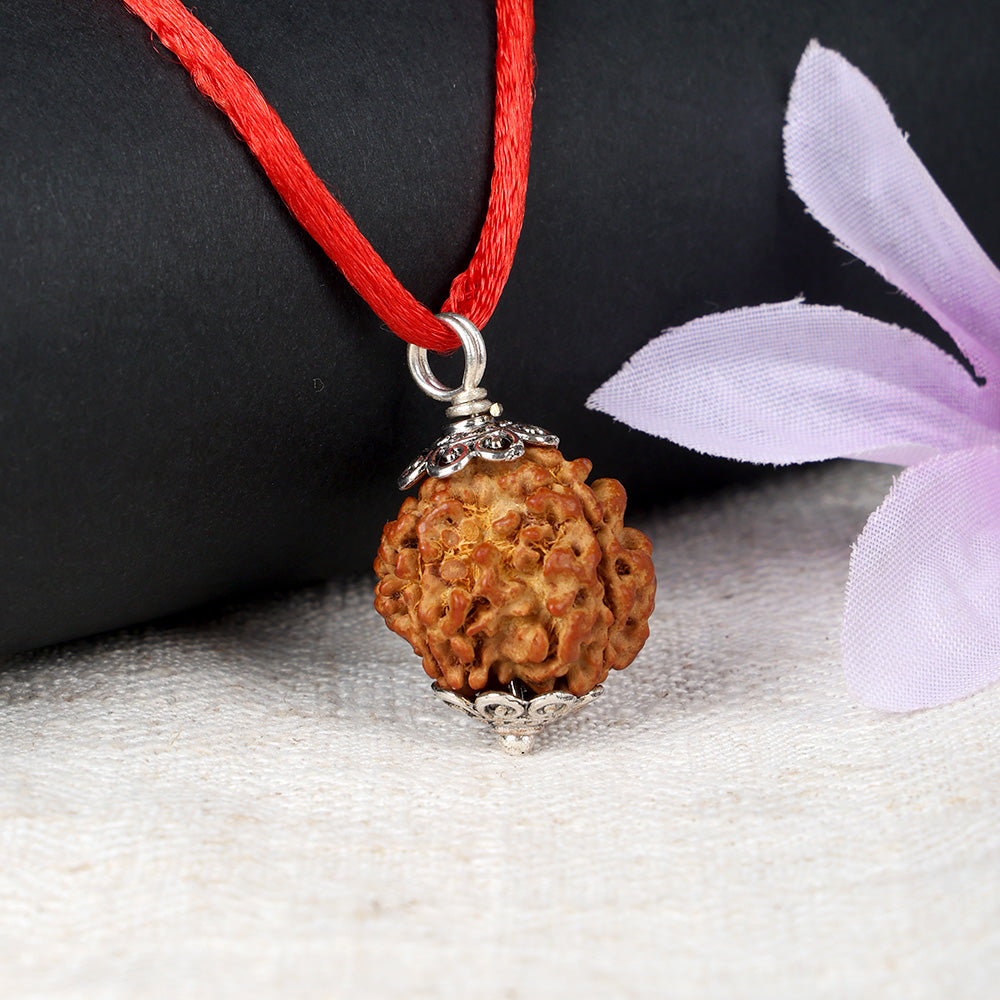 5 Mukhi Rudraksha Pendant with Design Silver Cap