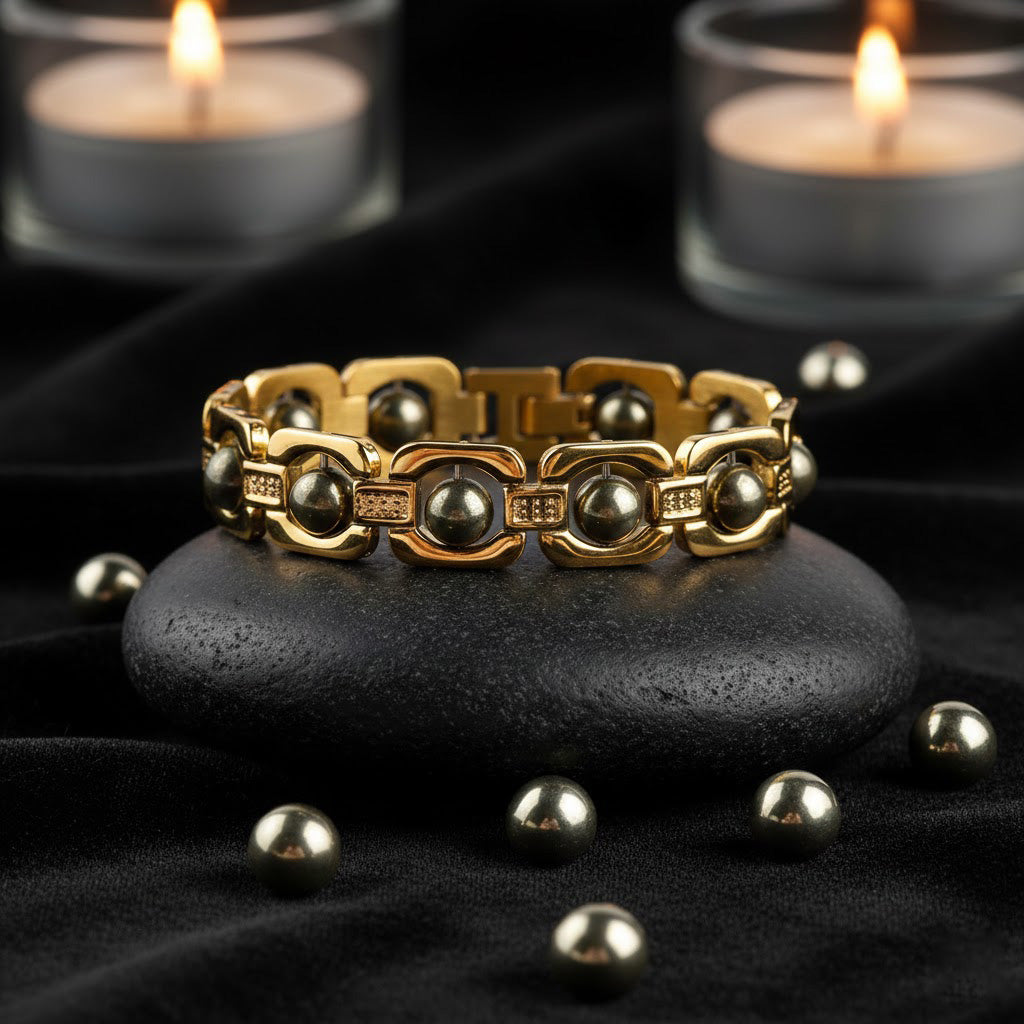 Gold Plated Pyrite Bracelet Adjustable Unisex Spiritual Wear