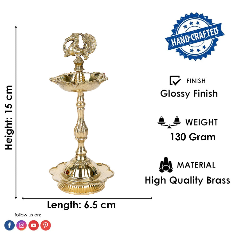 6 Inch Pure Brass Peacock Kerala Diya
