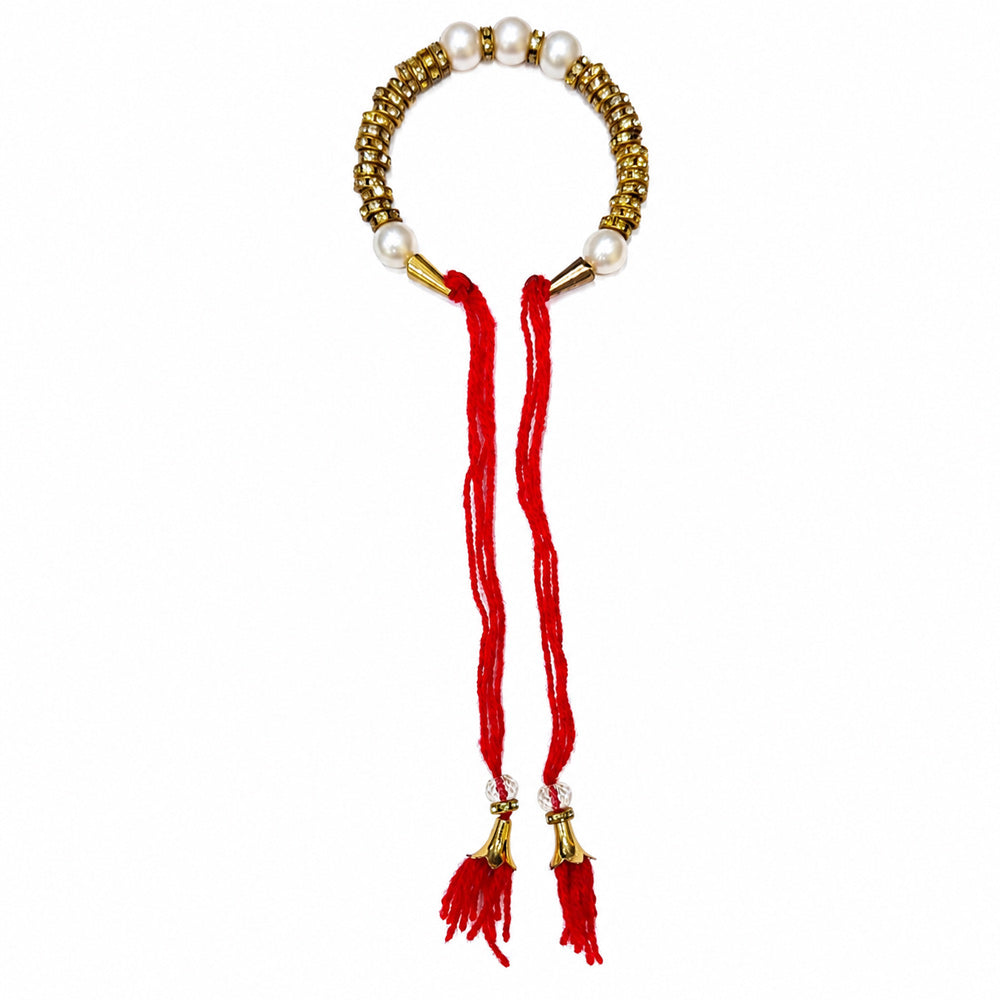Gold Rhinestone Ring Pearl Lumba Rakhi