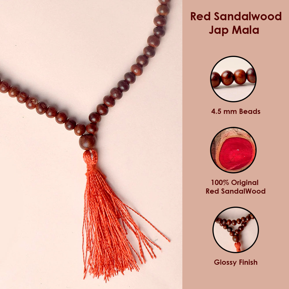 Certified 4.5mm 100% Original Authentic Pure Red Sandalwood Jap Mala (Andhra Pradesh)