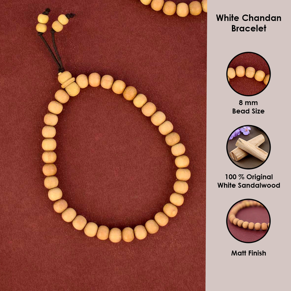 100% Original 8mm White Chandan Bracelet for Peace & Inner Calm