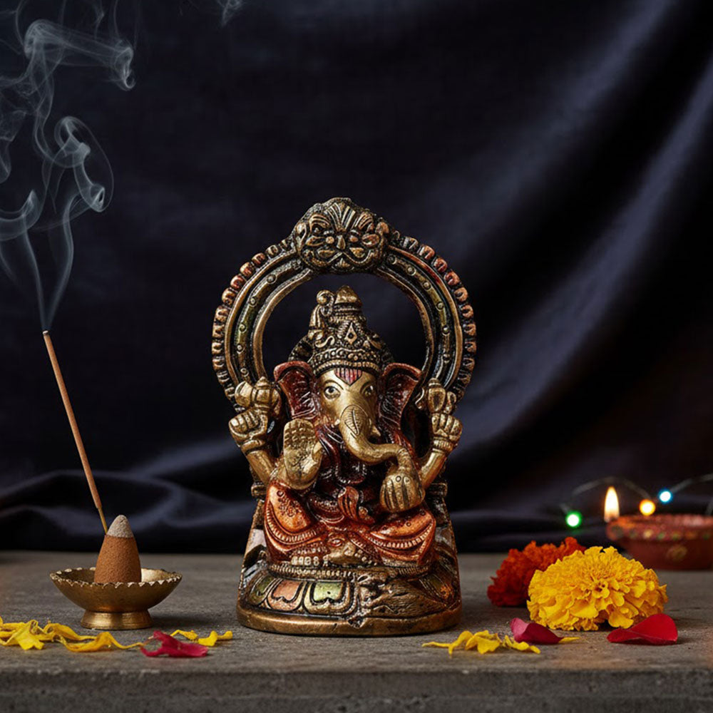 4.6 Inch Divine Lord Brass Ganesha Idol