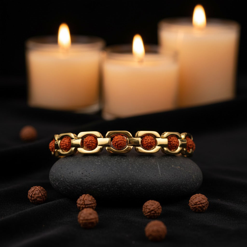 Rudraksha Gold Plated SQ IGP Bracelet โ Unisex Spiritual Wear