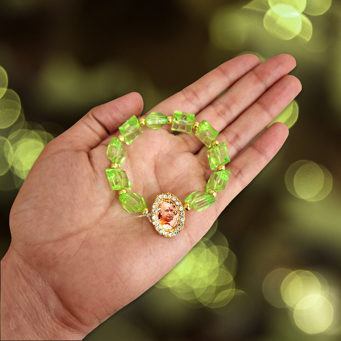 Parrot Green Beaded Guru Ji Maharaj Handmade Bracelets for Men and Women