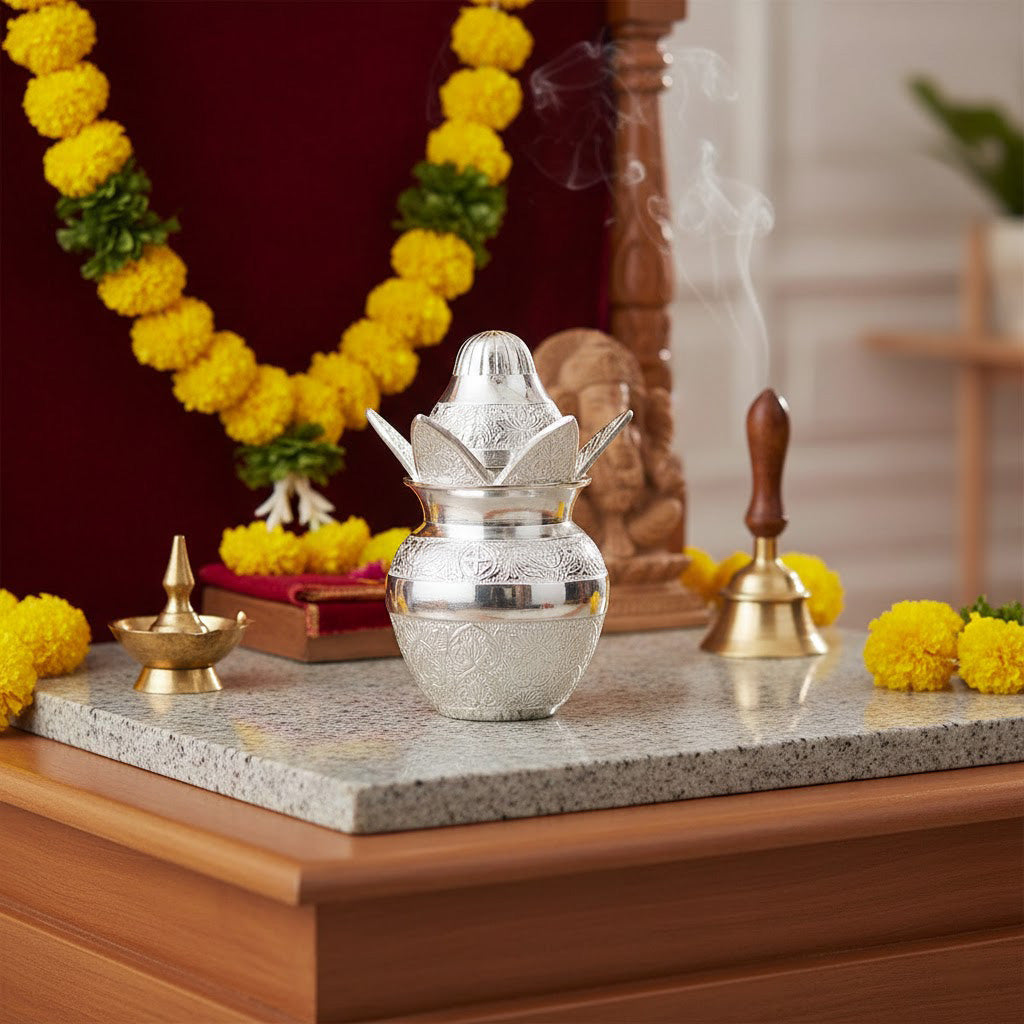 Silver Plated Pooja Kalash – Elegant Spiritual Ceremony Decor