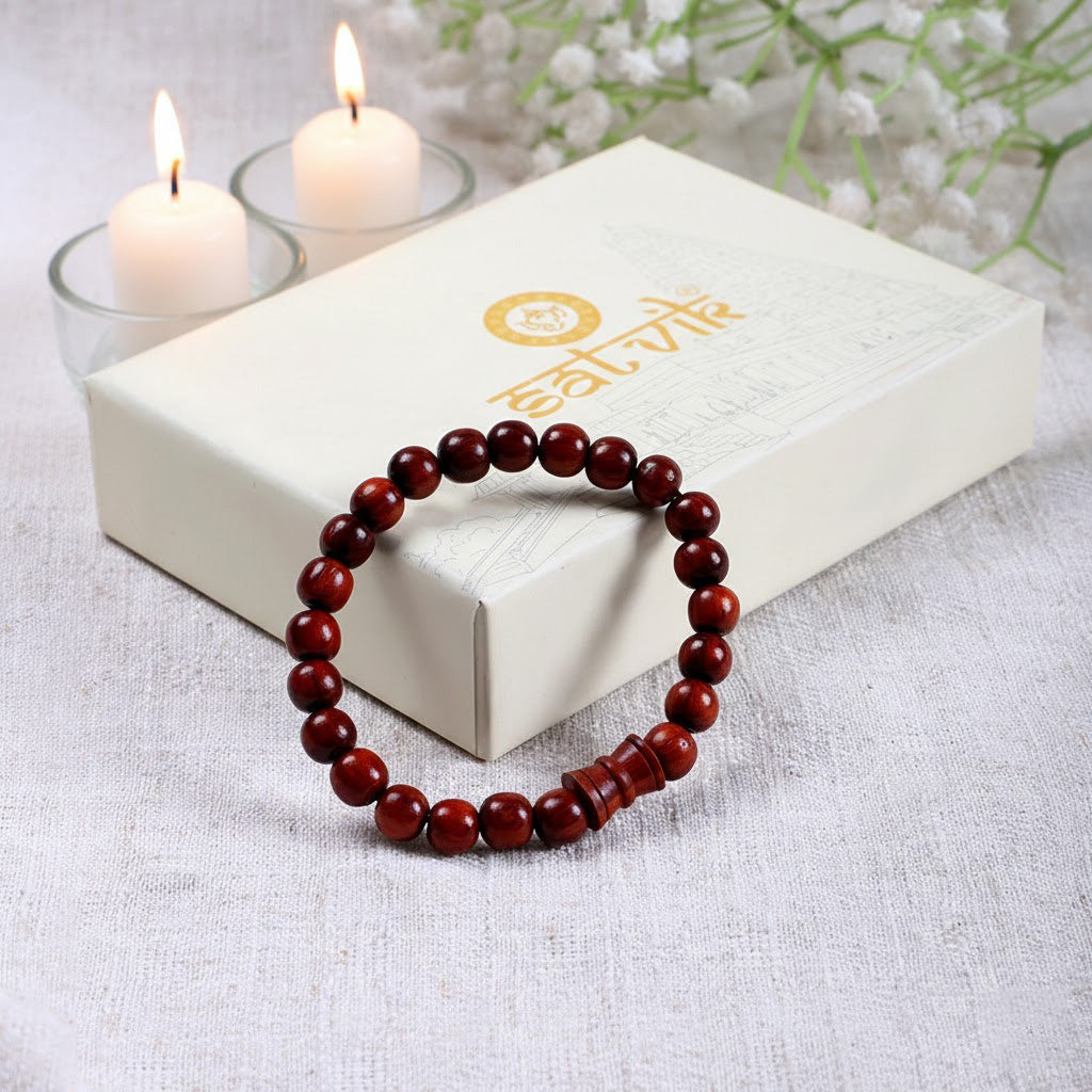 Original 8mm Red Sandalwood Damru Bracelet Spiritual Healing Wear