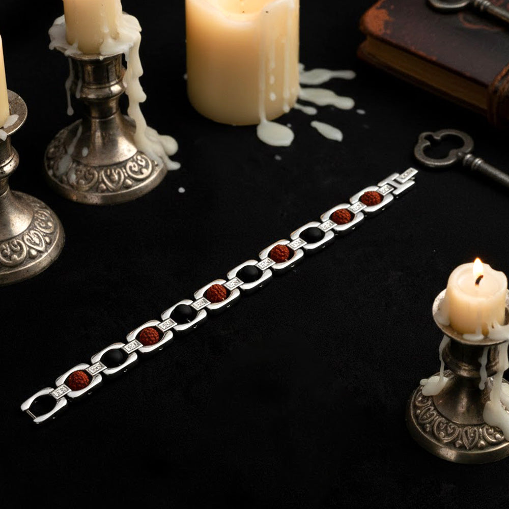 Silver Plated Rudraksha & Karungali Bracelet Unisex Spiritual Wear