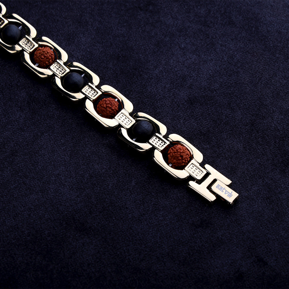 Gold Plated Karungali & Rudraksha Bracelet Unisex Spiritual Wear