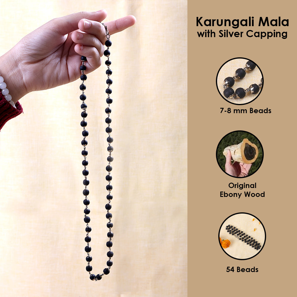 Karungali Mala Silver Capping 8mm 54 Beads Spiritual Protection Govt Certified