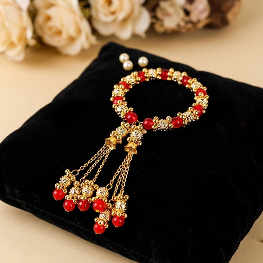 Elegant Red Beaded Lumba Rakhi