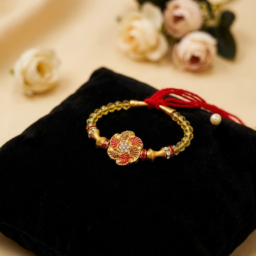 Elegant Meenakari Flower Centerpiece Lumba Rakhi
