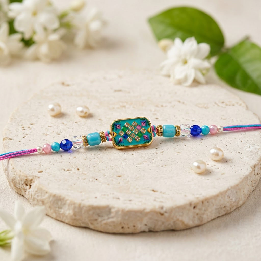 Elegance Rectangular Mosaic Enamel Designer Rakhi