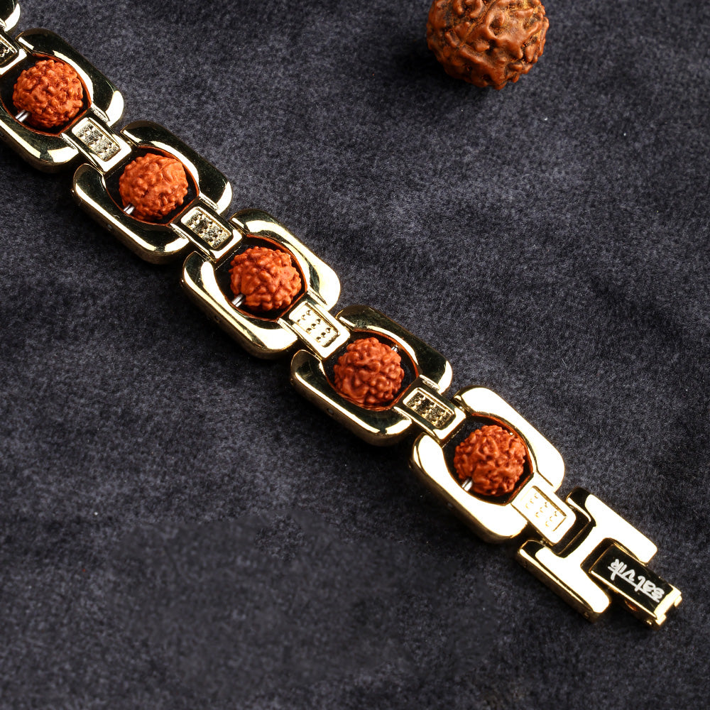 Gold Plated Rudraksha Bead Bracelet Premium Spiritual Wear